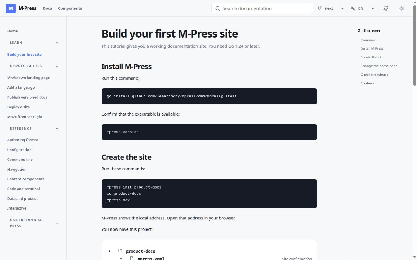 The generated M-Press tutorial site